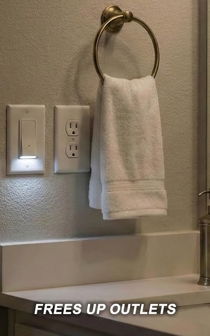 10Pack SOZULAMP-Illuminated-Light-Switch with Night Light, No Neutral Wire, Single Pole Decorator Rocker Switch, Dusk to Dawn LED Guide Light for Hallway Bathroom Stairs, 15A 120/277V, White