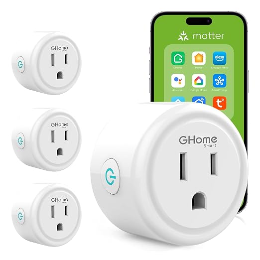 GHome Smart Plug Matter 15A, WiFi Smart Plugs Compatible with Alexa, Apple Home, Siri, Google, SmartThings, Smart Outlet Timer with APP Remote Control, 2.4GHz Wi-Fi Only, ETL FCC Listed
