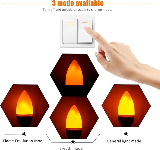 Bestview Flickering Light Bulbs,3 Modes Led Flame Effect Light Bulb, Smart E12 Chandelier Base Candle Fire Light Bulb for Halloween, Christmas,Party, Porch, Indoor&Outdoor Home Decoration -6 Pack