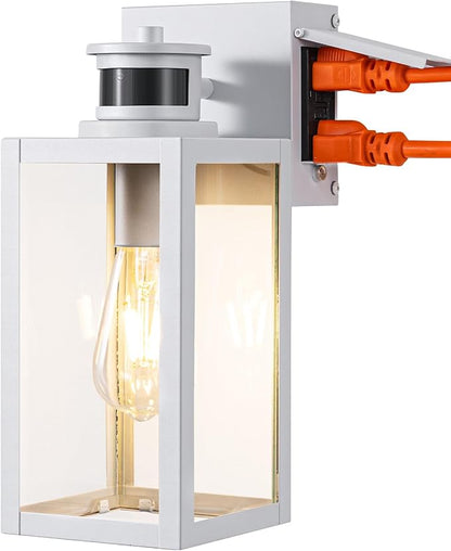 EDISHINE Motion Sensor Dusk to Dawn White Outdoor Porch Light with Outlet