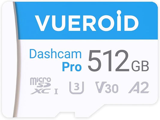 512GB Dashcam Pro microSD Card with Reader Adapter, C10, V30, UHS-I, Class 10, A2, High Speed Memory Card for 4K UHD Video, Read Speed up to 100 MB/s microsdxc