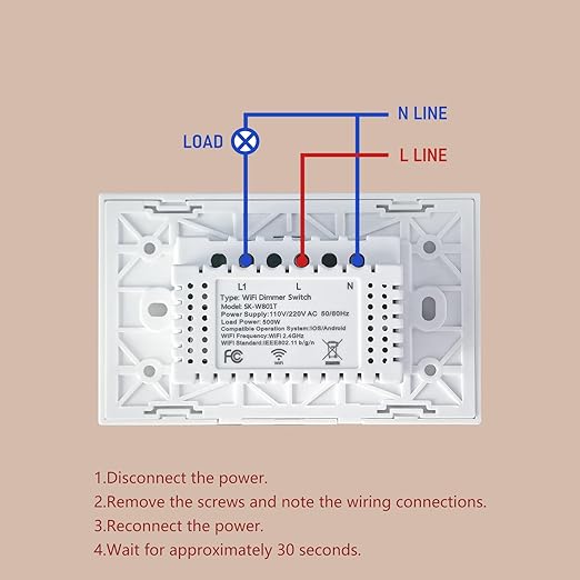 Smart Dimmer Switch 4.65 X 2.83 X 1.34 Inches,Neutral Wire Required,2.4GHz WiFi Dimmer Light Switch,Tempered Glass Panel,Work with Tuya/Smart Life,White WiFi Dimmer