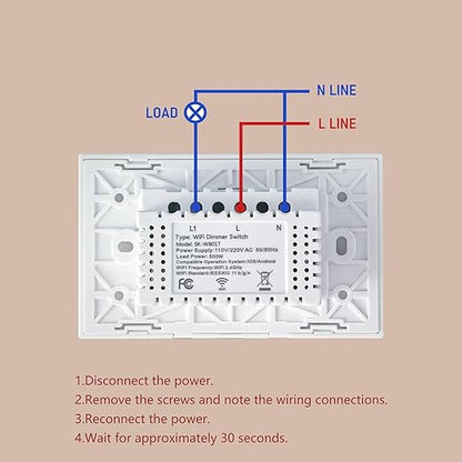 Smart Dimmer Switch 4.65 X 2.83 X 1.34 Inches,Neutral Wire Required,2.4GHz WiFi Dimmer Light Switch,Tempered Glass Panel,Work with Tuya/Smart Life,White WiFi Dimmer