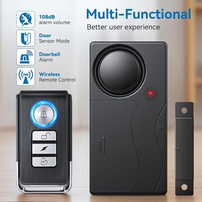 Door Alarm with Remote, Door Chimes When Door Opens, 110dB Window Alarms for Home Security, Door Sensor, Pool Alarm