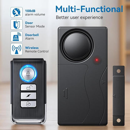 Door Alarm with Remote, Door Chimes When Door Opens, 110dB Window Alarms for Home Security, Door Sensor, Pool Alarm