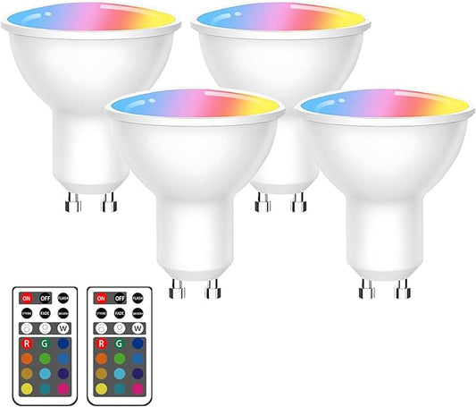 XRise GU10 LED Light Bulb Dimmable 3W LED Bulbs with 180°Flood Beam Warm White 6000K 12 Color Choices Remote Control Included Suitable for Bedroom Living Room Party Gathering（4 Pack ）