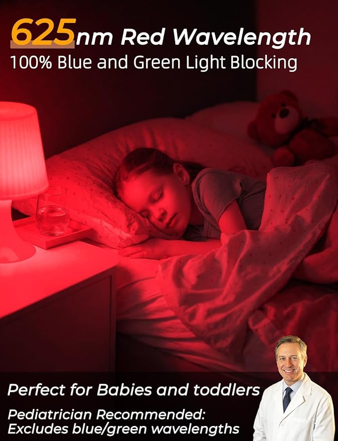 LED Red Light Bulbs for Sleep with Remote Control, E26 Circadian Light Bulb A15, 5W(40W Equivalent) for Sleep Therapy, Baby Nursery, Bedroom (4 Packs)
