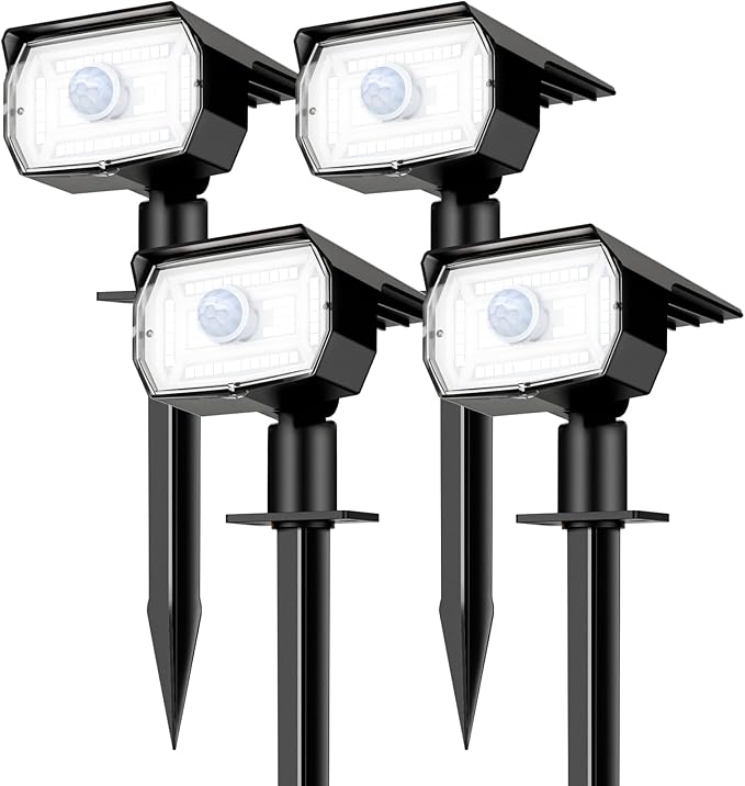 nipify Solar Lights Outdoor Waterproof, Motion Sensor Spot Lights- 4 Pack/56 LED/3 Modes Solar Powered Spotlights 2-in-1 Auto On/Off Landscape Lighting for Outside Yard Wall Garden, Cool White