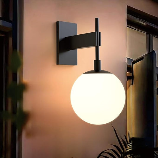 Hyunbae Outdoor Wall Sconce, 18.1" Large Size Wall Light, Exterior Light Fixtures Wall Mount for House, Globe Glass Front Porch Lights, Waterproof Outside Lighting Sconce Lamp with E26 Base
