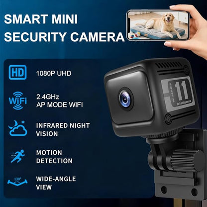 Mini Security Camera, 1080p HD Wireless Indoor Cam with 6-Hour Battery & No WiFi Needed for Recording, AI Motion Detection Night Vision for Home, Office Monitoring, Black (NOT a 4G LTE Camera)