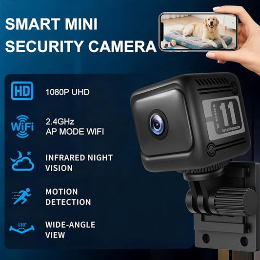 Mini Security Camera, 1080p HD Wireless Indoor Cam with 6-Hour Battery & No WiFi Needed for Recording, AI Motion Detection Night Vision for Home, Office Monitoring, Black (NOT a 4G LTE Camera)