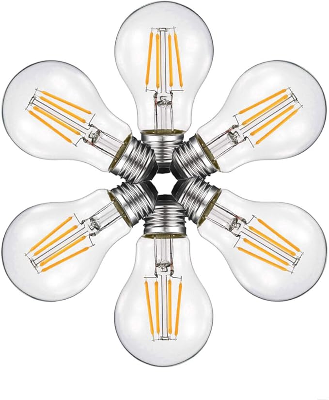 Dimmable Led Edison Bulb A19, 4W Vintage Filament Light Bulb, 40W Incandescent Equivalent, Soft Warm White 2700k, 360 Lumens, E26 Clear Glass Cover, Pack of 6