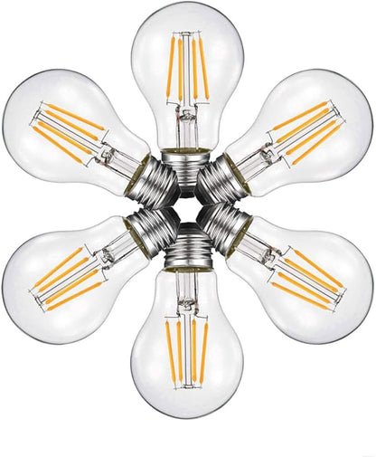 Dimmable Led Edison Bulb A19, 4W Vintage Filament Light Bulb, 40W Incandescent Equivalent, Soft Warm White 2700k, 360 Lumens, E26 Clear Glass Cover, Pack of 6