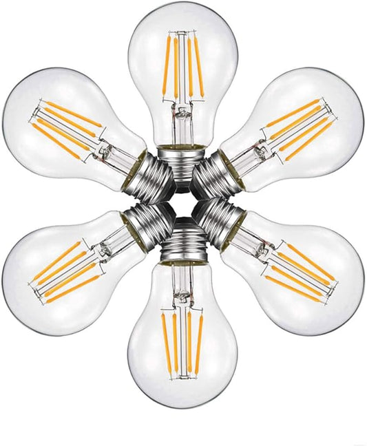 Dimmable Led Edison Bulb A19, 4W Vintage Filament Light Bulb, 40W Incandescent Equivalent, Soft Warm White 2700k, 360 Lumens, E26 Clear Glass Cover, Pack of 6