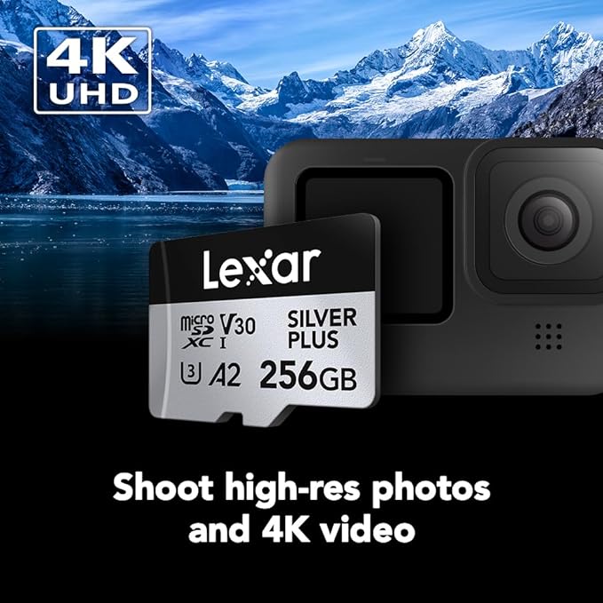 Lexar 256GB (2-Pack) Professional Silver Plus Micro SD Card, UHS-I, C10, U3, V30, Full HD & 4K, Up to 205/150 MB/s microSDXC Memory Card, for Videographers, Gamers (LMSSIPL256G-B2ANU)
