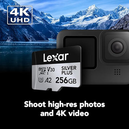 Lexar 256GB Professional Silver Plus Micro SD Card, UHS-I, C10, U3, V30, Full HD & 4K, Up to 205/150 MB/s microSDXC Memory Card, for Videographers, Gamers (LMSSIPL256G-BNANU)