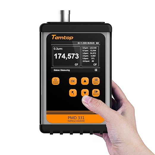 Temtop PMD331 Professional Particle Counter, 7-Channel Handheld Laser Dust Monitor (0.3-10μm), ISO 21501-4 Certified for Cleanroom, Laboratory & HVAC, 2M+ Data Logger with RS485 Modbus