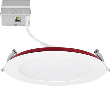 Maxxima 6 in. 2 Hour Fire Rated Ultra Thin LED Downlight, Slim Recessed Canless Light, IC Rated, 1100 Lumens, 5 Color Temperature Selectable 2700K/3000K/3500K/4000K/5000K, Dimmable, J-Box Included