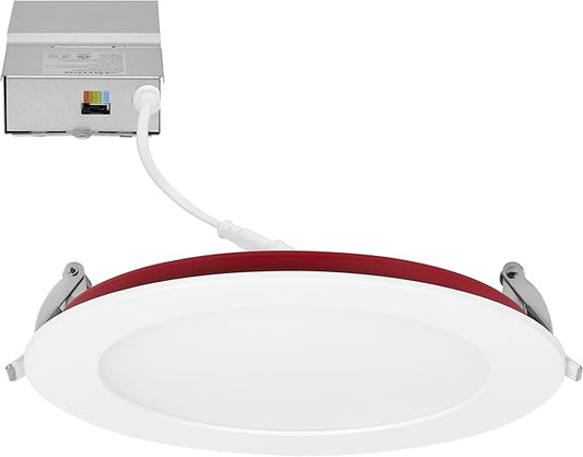 Maxxima 6 in. 2 Hour Fire Rated Ultra Thin LED Downlight, Slim Recessed Canless Light, IC Rated, 1100 Lumens, 5 Color Temperature Selectable 2700K/3000K/3500K/4000K/5000K, Dimmable, J-Box Included