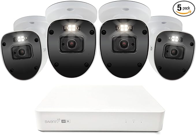 Swann AdvancedX Wired 3K/5MP Security Cameras System, 4 Bullet 8Channels PoE NVR,24/7 Color Night Vision,1TB HDD,True Detect,Free Local Storage,Surveillance Solution for Home&Business,Indoor/Outdoor