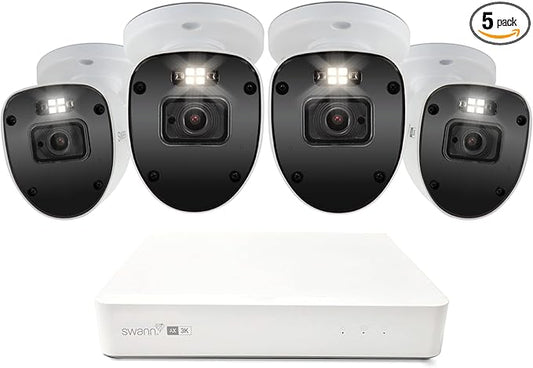 Swann AdvancedX Wired 3K/5MP Security Cameras System, 4 Bullet 8Channels PoE NVR,24/7 Color Night Vision,1TB HDD,True Detect,Free Local Storage,Surveillance Solution for Home&Business,Indoor/Outdoor