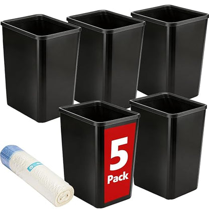5 Pack Small Trash Can, Plastic Wastebaskets, 3.5 Gallon Small Garbage Can for Bathroom, Bedroom, Kitchen, Office, Black