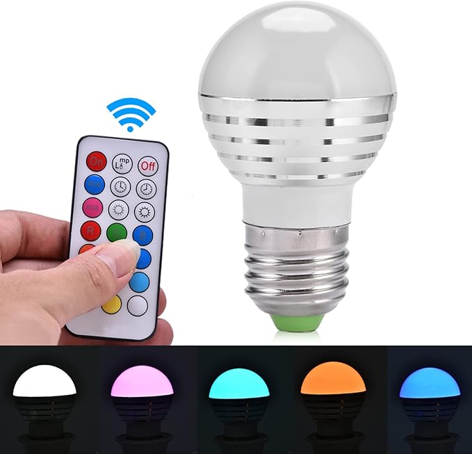 Fydun Smart LED Light Bulb, E27 3W RGBW Colorful 3W RGB Bulbs Bulb with Remote Control 16 Colors Changing Daylight White LED Candle Night Lamp Remote Control
