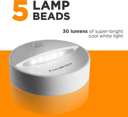 EverBrite LED Motion Sensor Night Light, Automated On & Off, Cool White Motion Activated LED Night Light for Kitchen, Bathroom, Stairs, Bedroom - with 18 AAA Batteries, 6-Pack