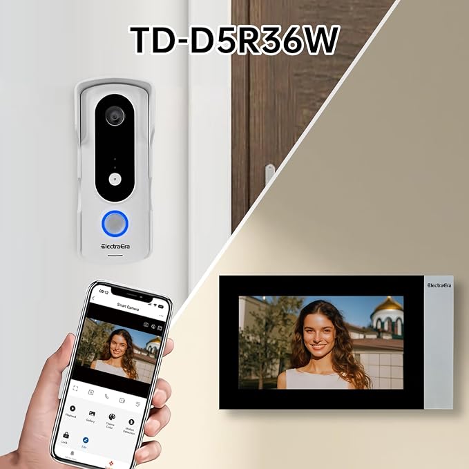 Video Intercom System, 7 Inches Touch Screen Video Doorbell with Monitor, Video Camera Kits Support Unlock, Monitoring, Wire Connection Dual-Way for Villa Office Apartment (APP with WiFi)