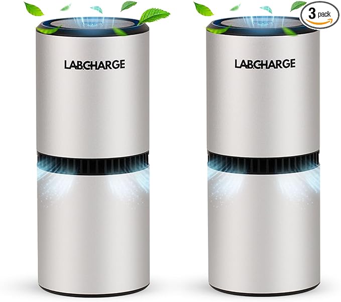 LabCharge Small Ionic Air Purifier for Home & Bedroom – Silent HEPA Filter – Covers 250 Sq Ft - Free Cleaner for Pets, Hair, Smoke, Dust, Odors & Dander – Compact & White Design - Pack of 3