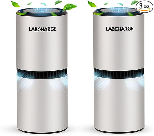 LabCharge Small Ionic Air Purifier for Home & Bedroom – Silent HEPA Filter – Covers 250 Sq Ft - Free Cleaner for Pets, Hair, Smoke, Dust, Odors & Dander – Compact & White Design - Pack of 3