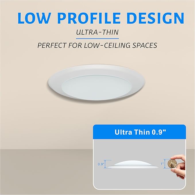 ECOELER 6in LED Flush Mount Ceiling Disk Lights, 16.5W 1000Lm, 6000K Bright White, Dimmable Disc Downlight Installs with J-Box & Canister for Home Improved, ETL & FCC Listed, 1 Pack