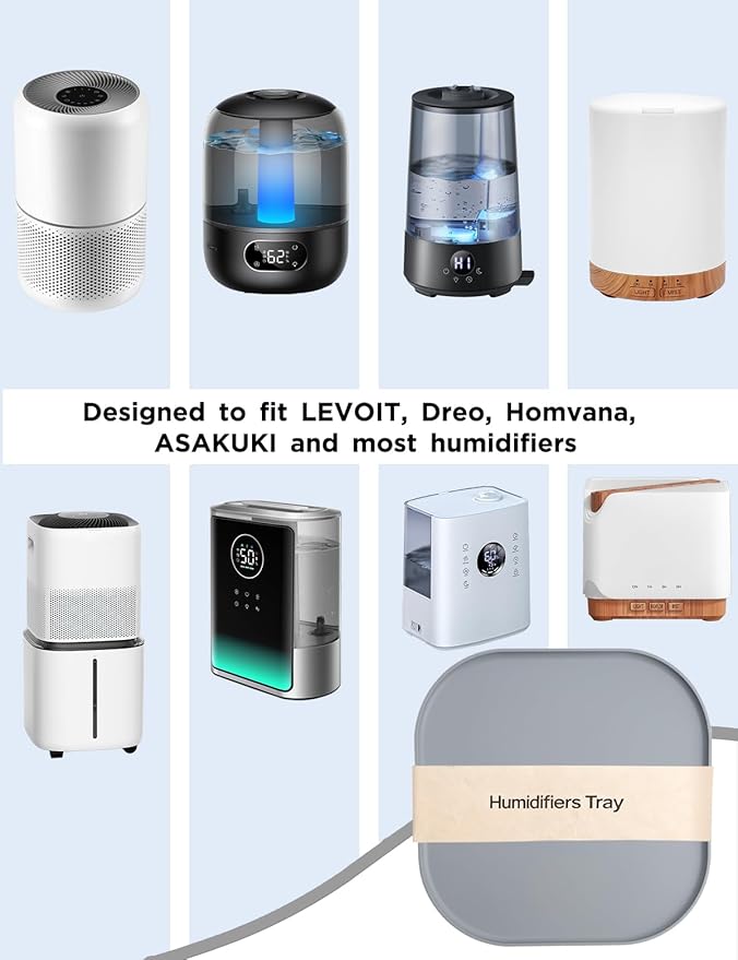 Silicone Humidifiers Tray for LEVOIT, Dreo, Homvana, ASAKUKI Humidifiers - Leak-Proof & Moisture-Proof Design, Floor Drying Function to Protect Floor Surface