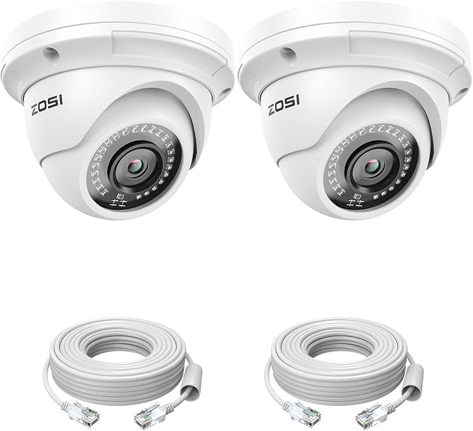 ZOSI 2PK 5MP Add-on POE IP Security Camera with Etherent Cables PoE Dome Camera with Night Vision,IP66 Weatherproof, Compatible with ZOSI 4K/5MP NVR(Model:ZR08EN,ZR08DN,ZR08PN,ZR16DK)