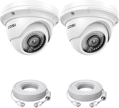 ZOSI 2PK 5MP Add-on POE IP Security Camera with Etherent Cables PoE Dome Camera with Night Vision,IP66 Weatherproof, Compatible with ZOSI 4K/5MP NVR(Model:ZR08EN,ZR08DN,ZR08PN,ZR16DK)