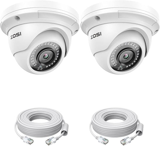 ZOSI 2PK 5MP Add-on POE IP Security Camera with Etherent Cables PoE Dome Camera with Night Vision,IP66 Weatherproof, Compatible with ZOSI 4K/5MP NVR(Model:ZR08EN,ZR08DN,ZR08PN,ZR16DK)