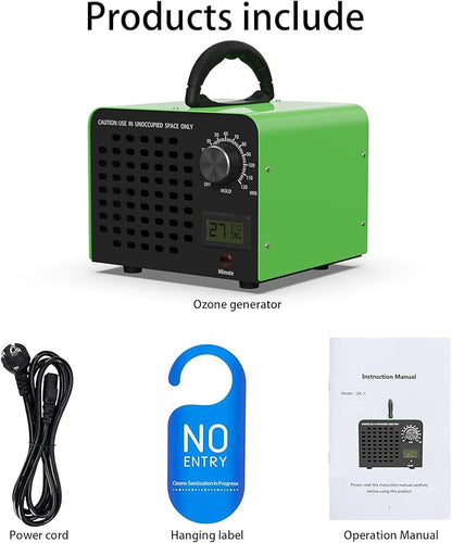 Ozone Generator 60,000 mg/h, Portable O3 air purifiers for home, Car, Office & Industrial, Ozone machine odor Removal for Smoke, Pet Odor Eliminator, 120min Timer & Safety Auto-Off, Green