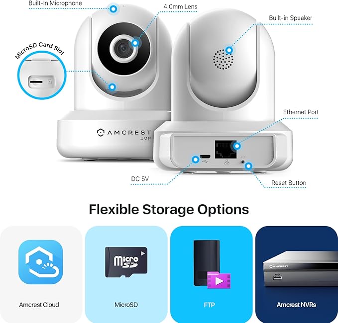 Amcrest 4MP ProHD Indoor WiFi, Security IP Camera with Pan/Tilt, Two-Way Audio, Night Vision, Remote Viewing, 4-Megapixel @30FPS, Wide 90° FOV, IP4M-1041W (White)