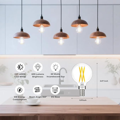 GvvooHome G16.5 LED Bulb 4000K Neutral White, E12 Candelabra LED Light Bulb Dimmable, 6W, 60 watt Equivalent, Globe Light Bulbs for Ceiling Fan, Chandeliers, 90+CRI 600LM, 3 Pack