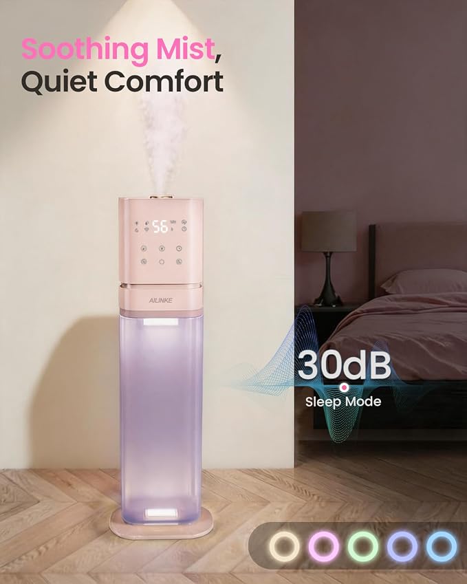 Humidifiers for Bedroom 2.1Gal/8L, Smart Humidifier for Large Room, Cool Mist Humidifiers for Home Kids Baby Plants, Top Fill Humidifier with Extension Tube, WIFI APP & Voice Control, Pink