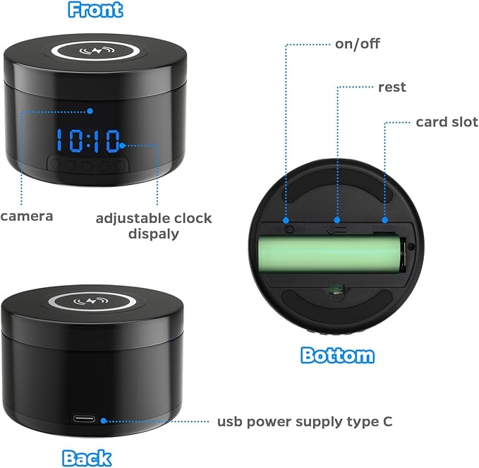 Indoor Camera with Clock and Wireless Charging, 1080P WiFi Cameras for Home, Security Camera with Motion Detection, Night Vision, Local & Cloud Storage,with APP (Black)
