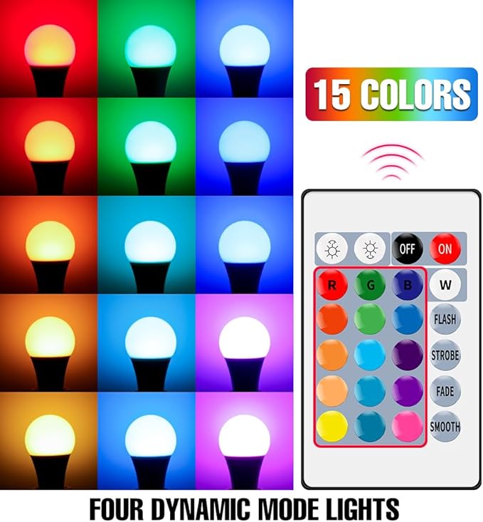 6Pcs 15W RGB Bulb LED Dimmable Bulbs E27/E26 Timing Colorful Mood Lamp 15Colors Changing 4 Dynamic Modes Multifunction Smart Indoor Atmosphere Nightlight AC85-265V Spotlight Bar Decoration Lighting