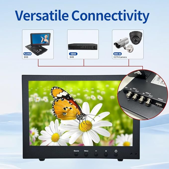SVD 10.1 Inch Full HD 2 Mega Pixel Metal Frame with varsatile Metal Mount, Industrial Monitor for RV Boat CCTV, Support HDMI BNC Input