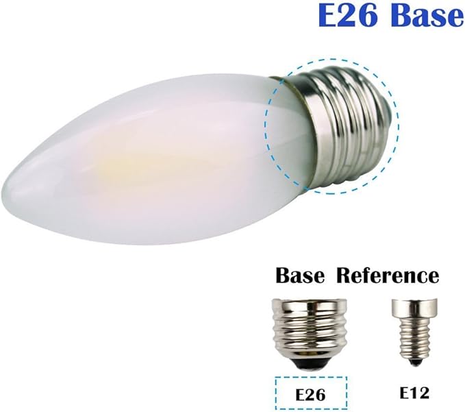 C35 LED Candelabra Bulb, 2W Dimmable, 25W Incandescent Equivalent, High CRI Warm White Light, Frosted Glass Housing, E26 Medium Base, Torpedo Tip, 3 Pack