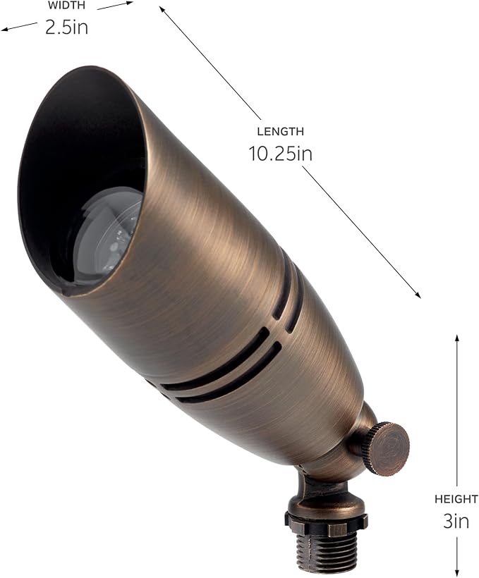 Kichler MR-16 Landscape Uplight Accent Light, Centennial Brass | Fixed socket design directs uplighting for trees and architectural accents (3" x 10.25"), 15517CBR