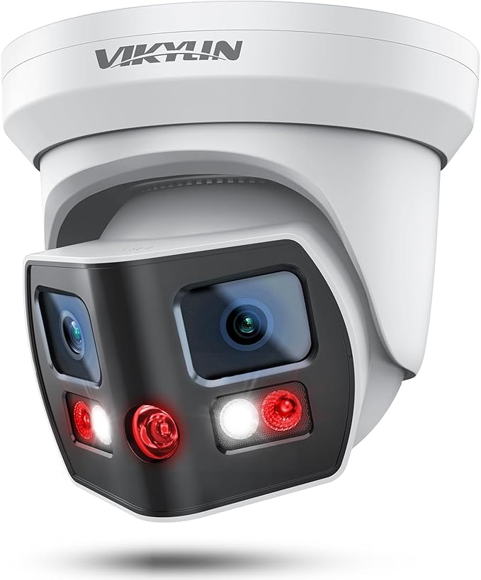VIKYLIN 4K 8MP Dual Lens Poe IP Security Camera Outdoor with 180° Panoramic Wide Angle, Full Color/EXIR2.0 Night Vision,Human/Vehicle Detection,2-Way Talk, Micro SD(512G),IP67,Blue Iris,NDAA Compliant