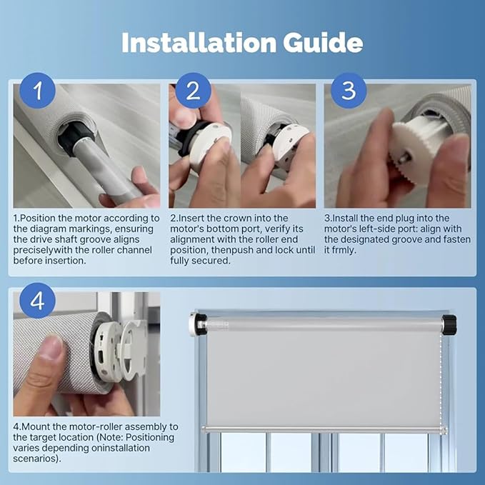 Smart WiFi Roller Shade Motor, Heavy Duty Electric Blind Motorization Kit, Works with Alexa & Google Home, 6N.m/10N.m Motorized Blinds Kit (6.0 N.m Motor Suitable for Φ40mm (1.57") Octagonal Tube)