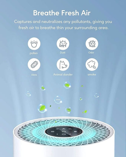 MEGAWISE 2025 Updated Version Smart Air Purifier for Home Large Room up to 1076ft², H13 True HEPA Filter with Smart Air Quality Sensor, Sleep Mode, Quiet for Smoke, Pets Hair, Odors, White