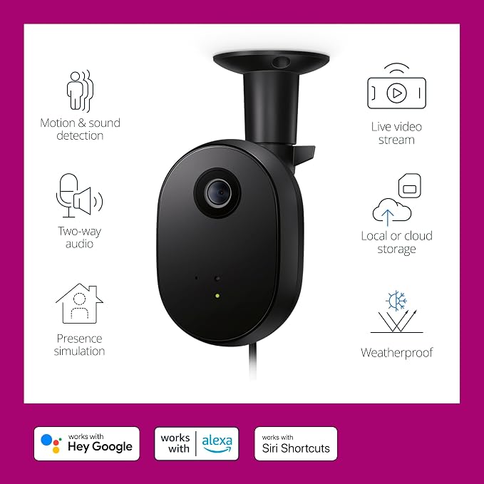 WiZ Outdoor Security Camera - Full HD Video, Infrared Night Vision, Motion & Sound Detection, Automated Alerts, Connects to Wi-Fi, Voice/App Control, Works with Google Home, Alexa, and HomeKit