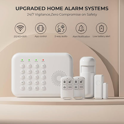 LWOHSI Home Security Systems,Wireless DIY Burglar Alarm Kits,Smart Home Alarm System with Window/Door Sensor,PIR Motion Detector,Voice Control with Alexa and Google,4G SMS/Tuya App Alerts (A01F-US-D)